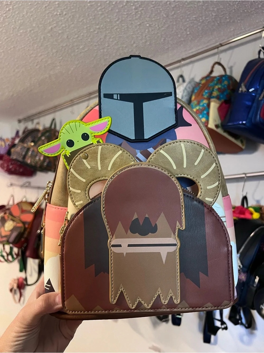 Loungefly Star Wars The Mandalorian Grogu Mini Backpack - Brown, Pink & Green